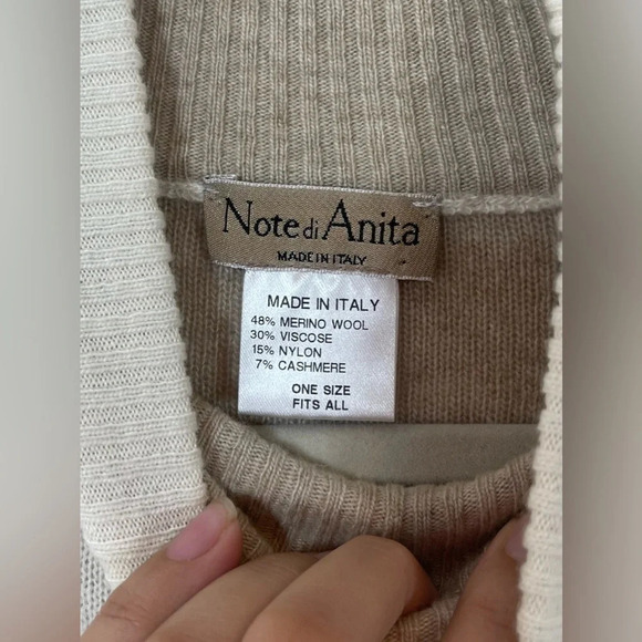 Note di Anita Merino Wool/Cashmere Blend Sweater Poncho Women’s OS Italy Neutral - Picture 3 of 10